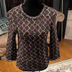 Zara Black Multicolor Textured Blouse